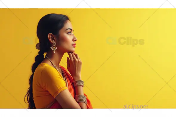 Profile Portrait of a Woman in Yellow Saree with Traditional Jewelry