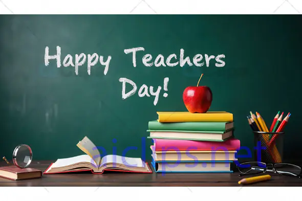 Teacher's Day Blackboard with Books and Apple