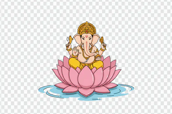 Lord Ganesha Seated on Pink Lotus Flower PNG