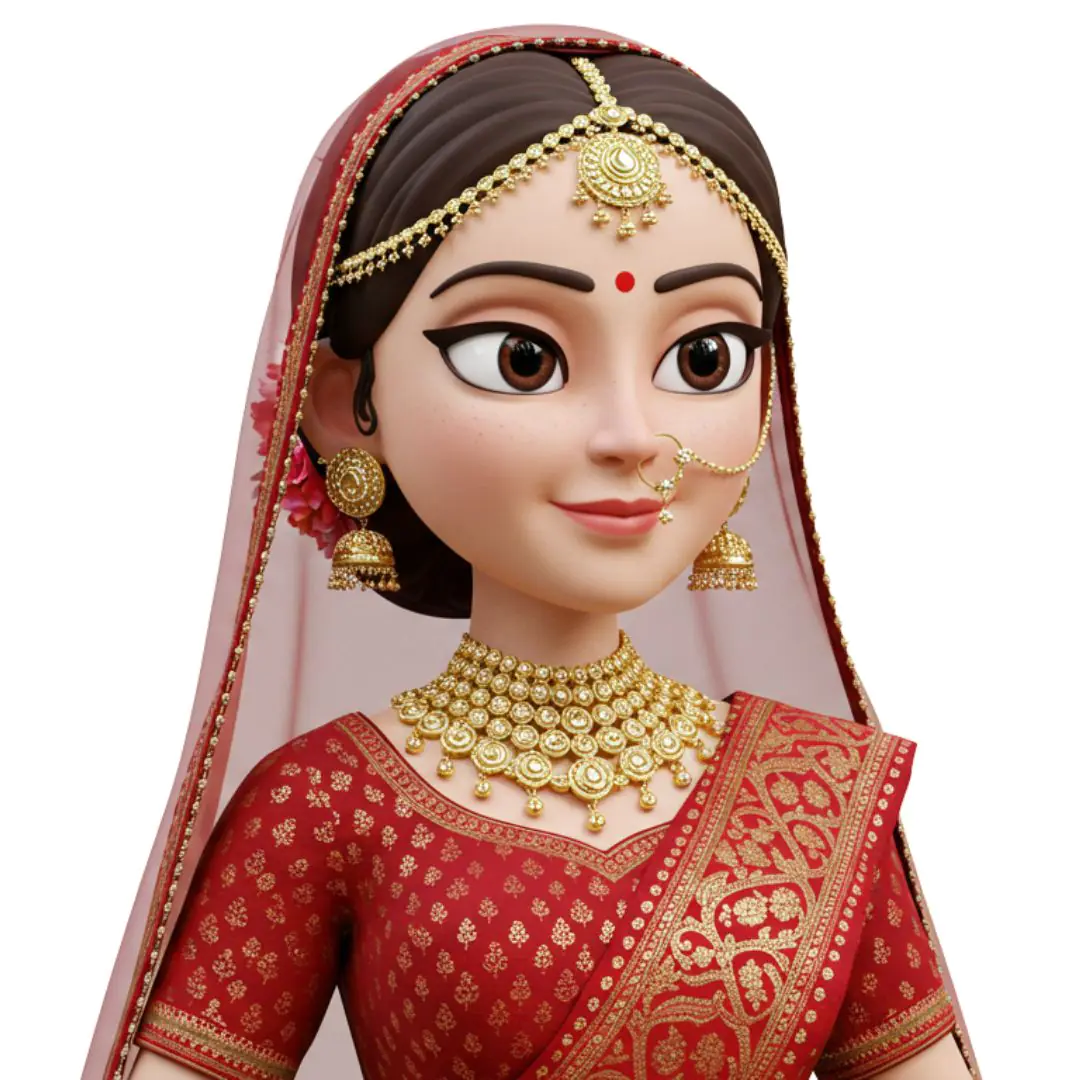 Elegant Indian bride 3D avatar red saree gold