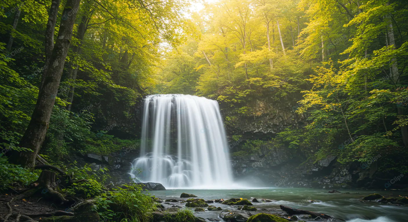 Sunlit Forest Waterfall Oasis
