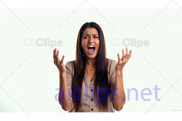 Angry Woman Yelling with Hands Raised