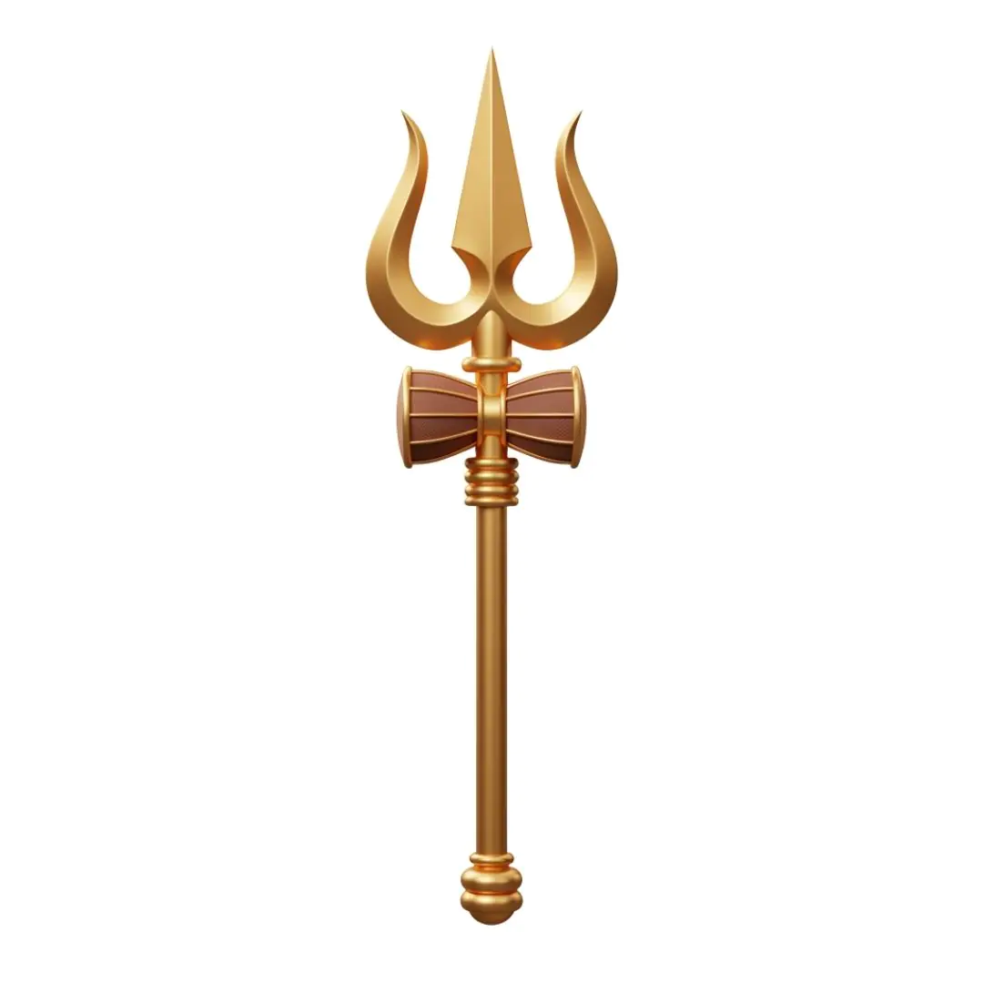 Golden trident staff with ornate bow decoration