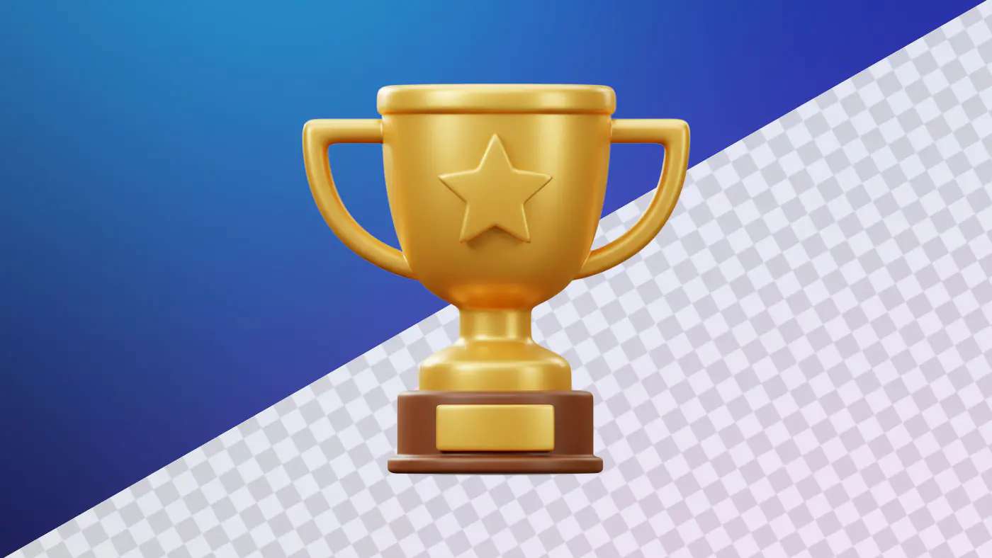 Golden trophy with star emblem on blue background