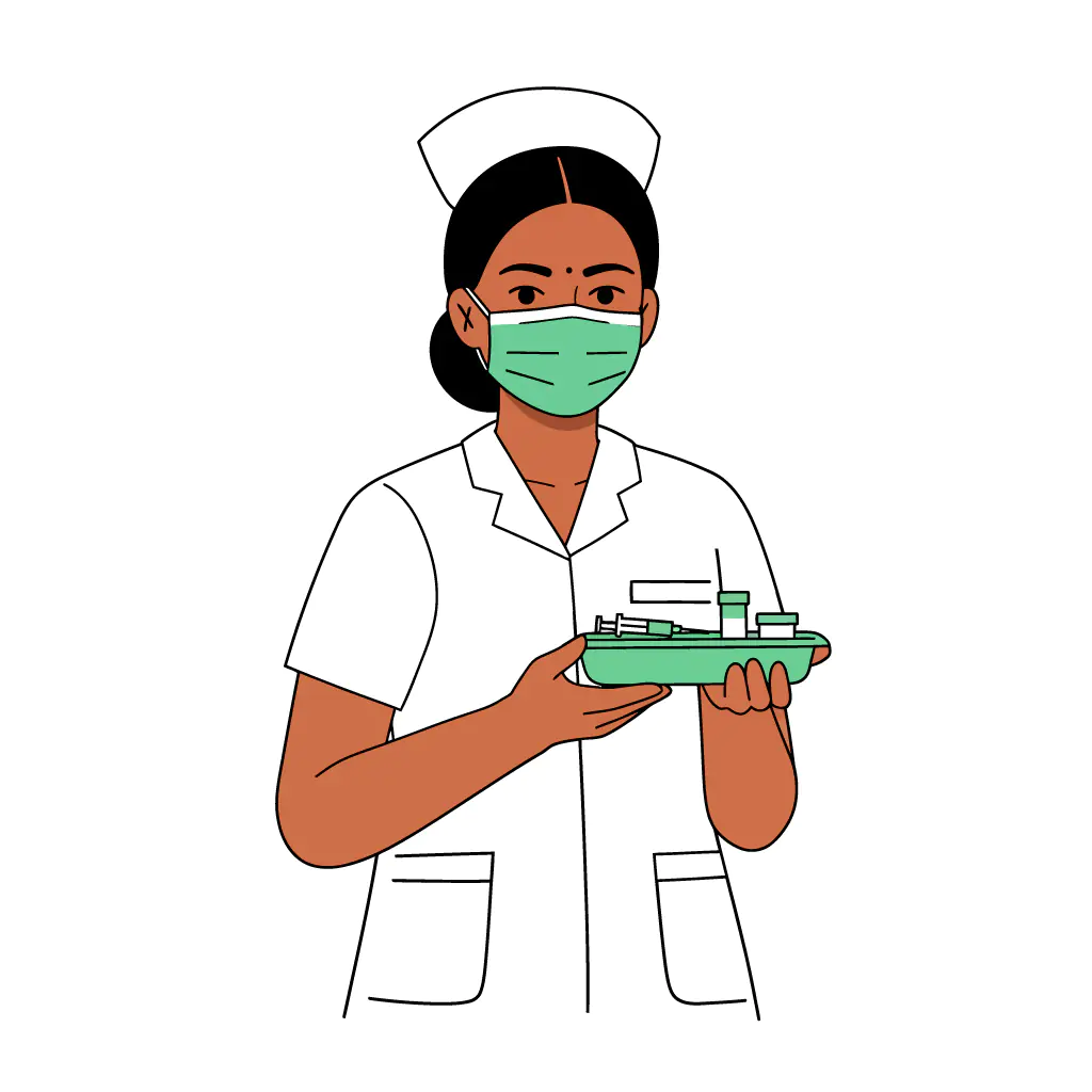 Masked Nurse with Medication Tray