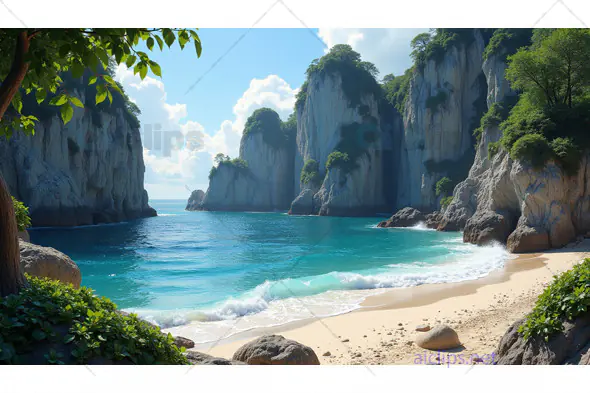 Secluded Tropical Beach with Cliffs and Turquoise Waters