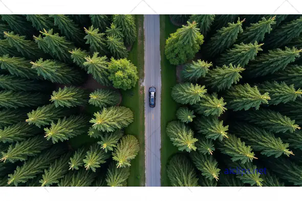 Car Driving Through Forest Road