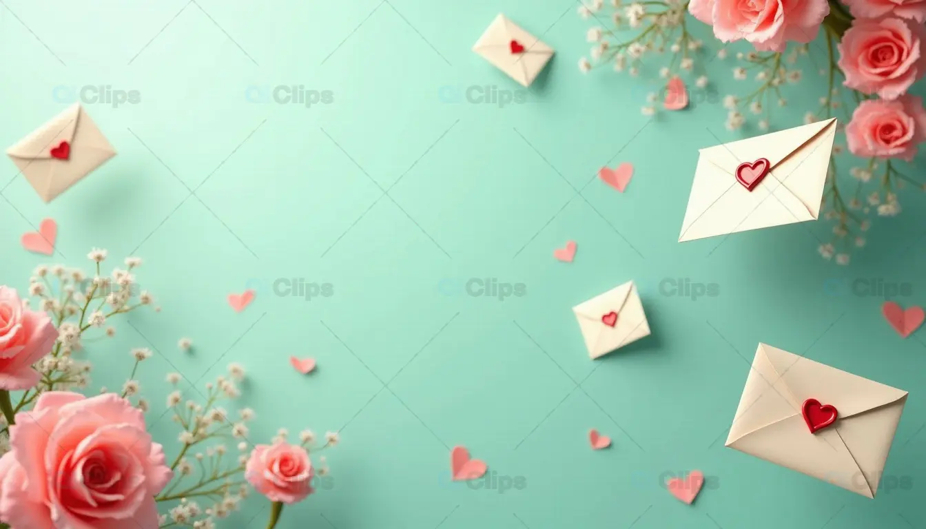 Floating Love Letters with Pink Roses and Hearts