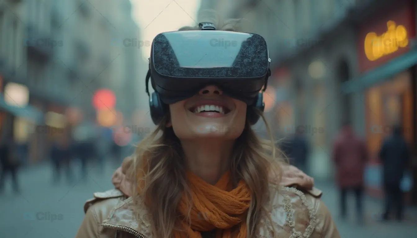 Woman Enjoying VR in City Street