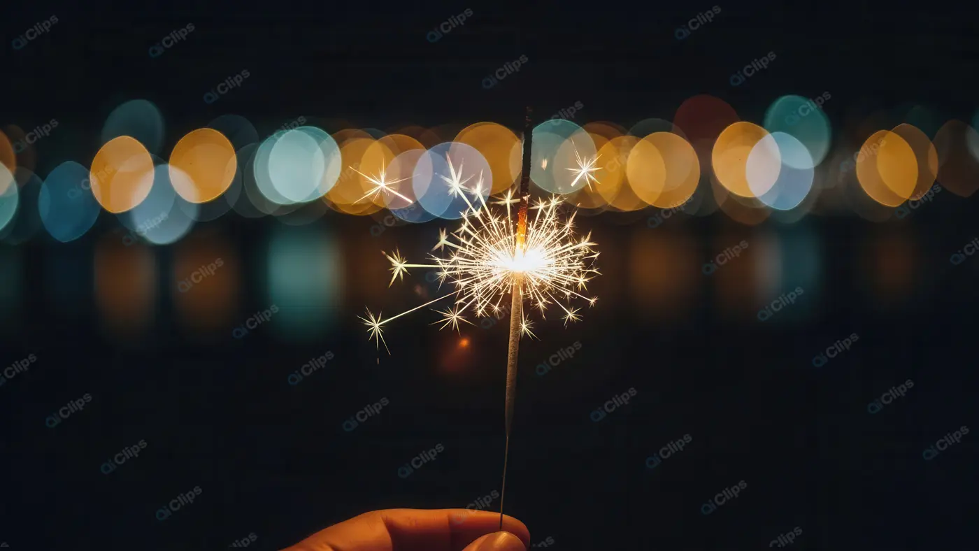 Glowing Sparkler with City Bokeh