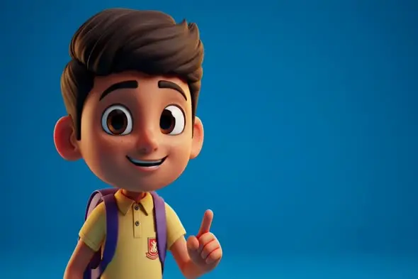 Cheerful 3D Animated School Boy Character Giving Thumbs Up