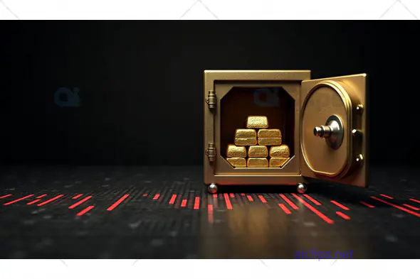 Gold Vault Open Safe with Stacked Bullion