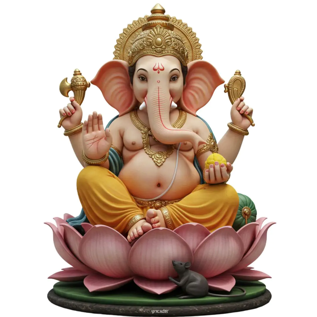 Ganesha Seated on Pink Lotus Throne PNG
