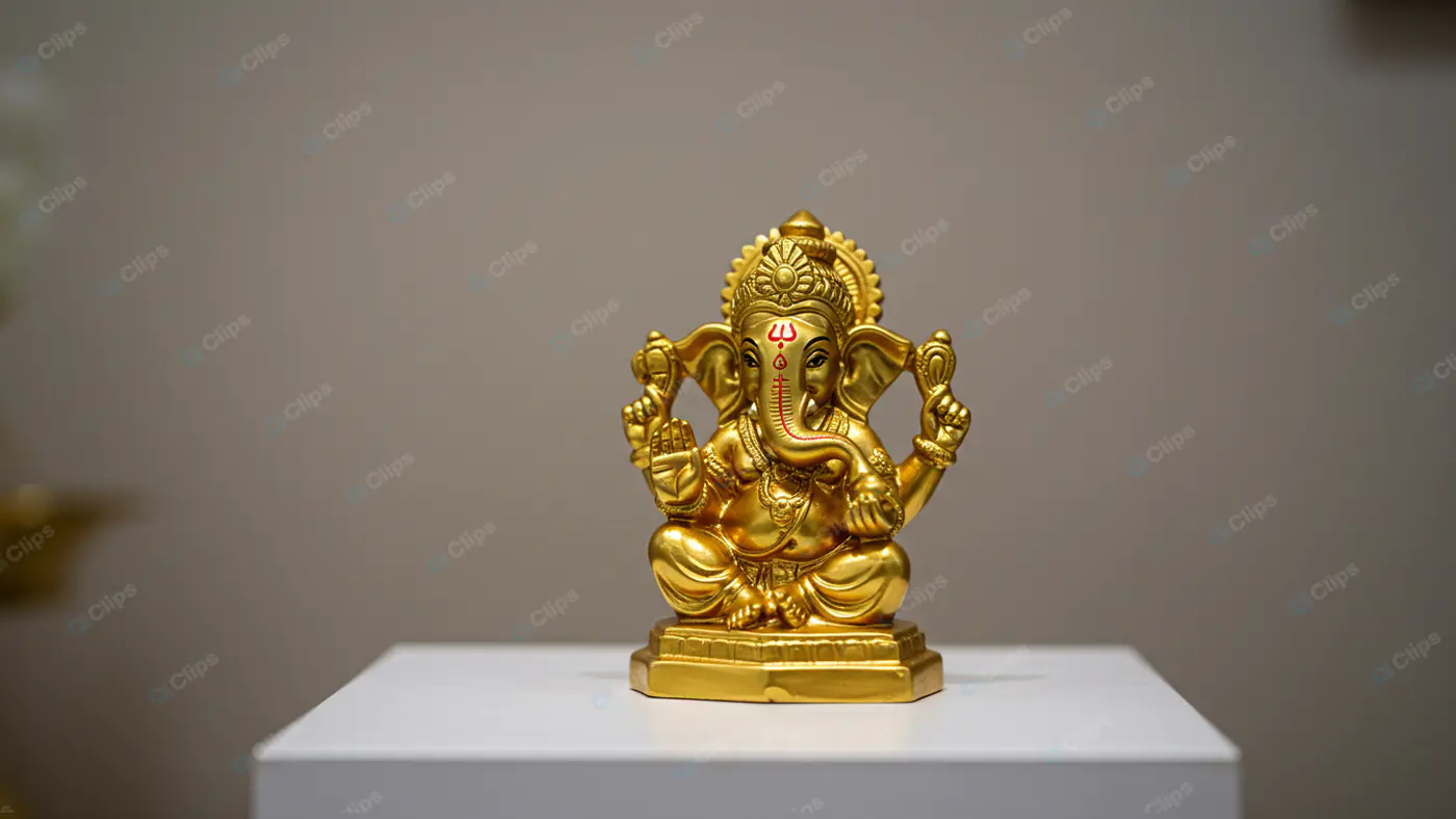 Golden Ganesha Figurine on Display