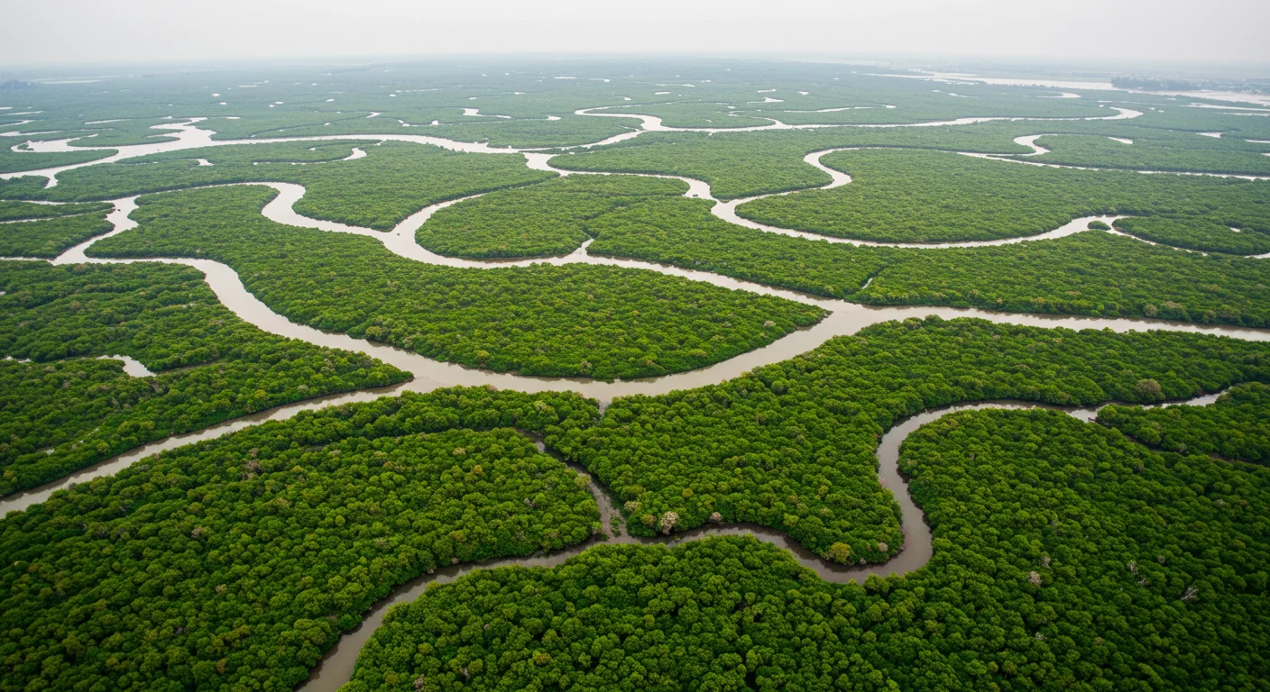 Aerial Shot of Vast Mangrove Wetlands with Serpentine Waterways