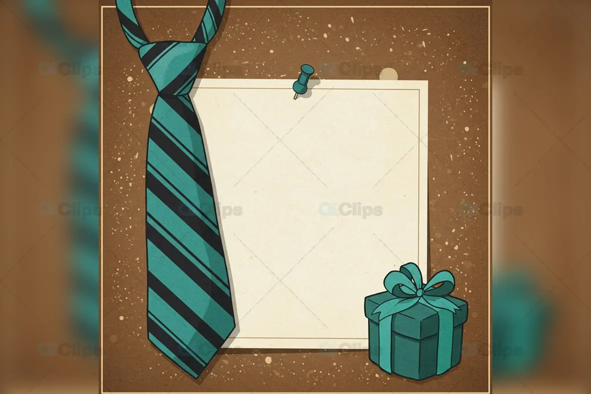 Father’s Day Greeting Card Mockup with Tie and Gift Illustration