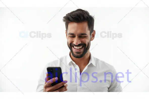 Man Smiling at Smartphone