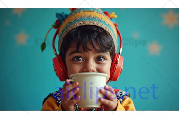 Child with Headphones and Cup