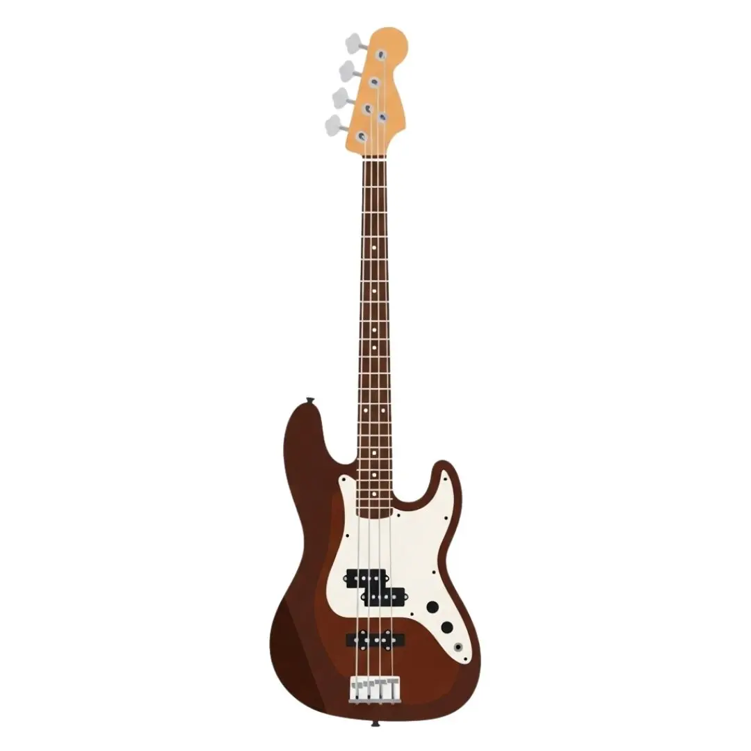 Classic Brown Electric Bass Guitar Illustration Clipart PNG