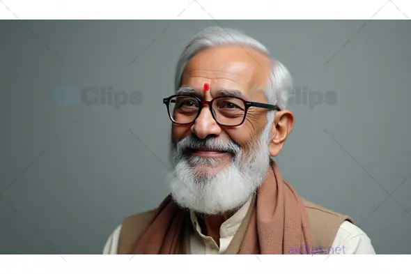 Elderly Indian Man with White Beard and Glasses Smiling