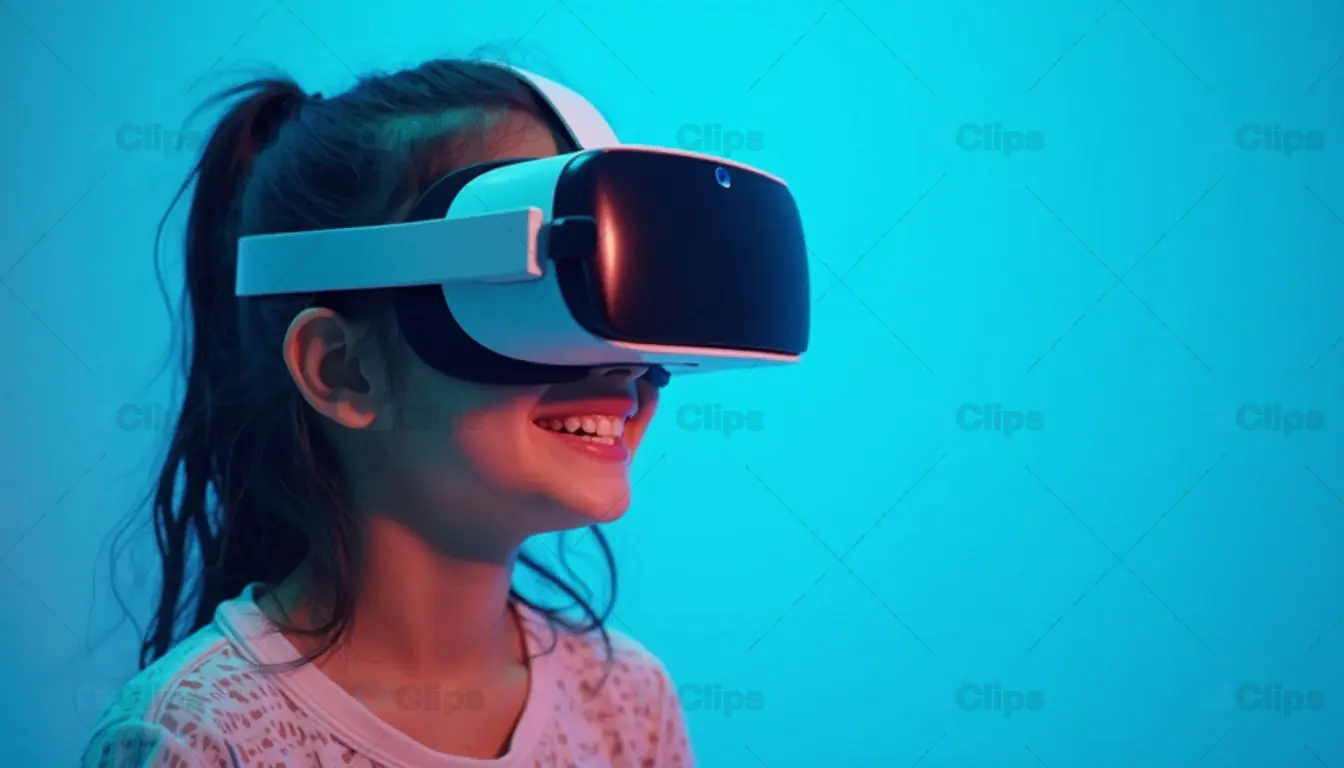 Smiling Girl in VR Headset