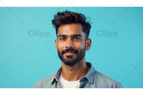 Confident Young Man with Stylish Beard and Denim Shirt