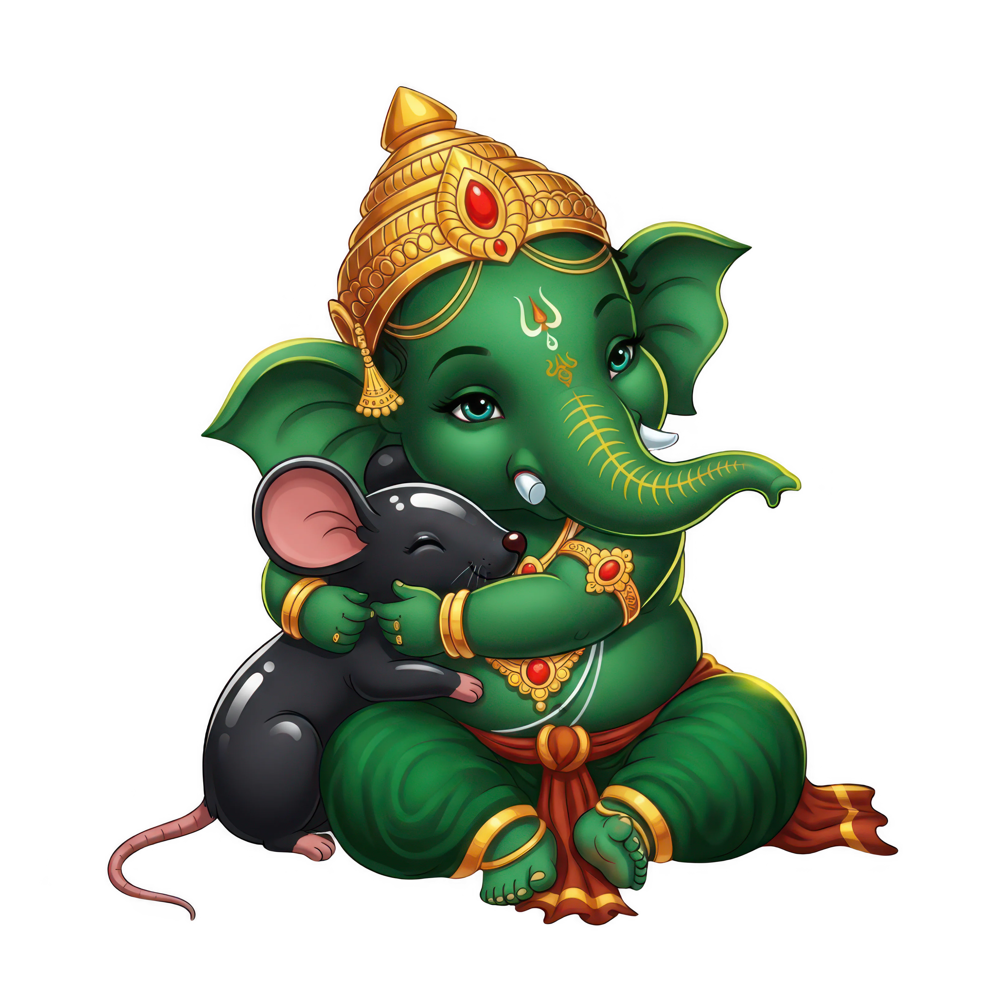 Baby Ganesha hugging mouse deity PNG clipart
