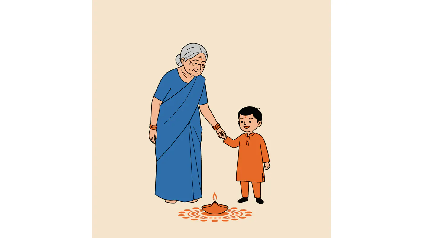 Intergenerational Diwali Celebration Vector