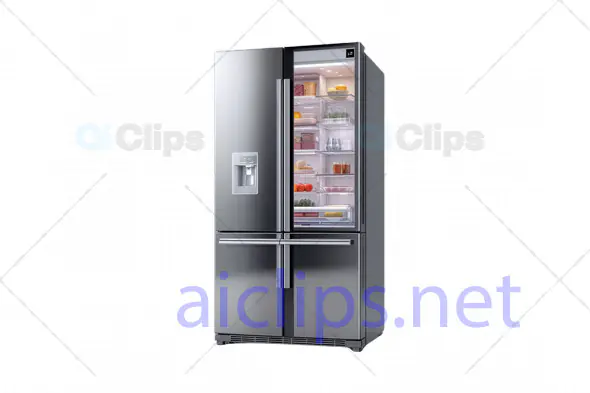3D Modern French Door Refrigerator with Interior View