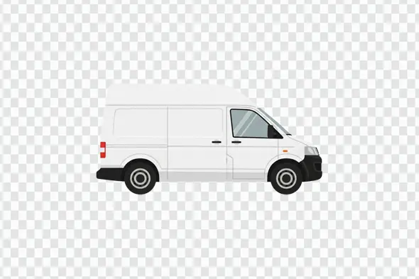 White Commercial Cargo Delivery Van Side View Clipart PNG
