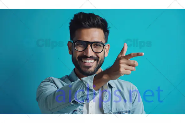 Smiling Man Pointing with Confidence