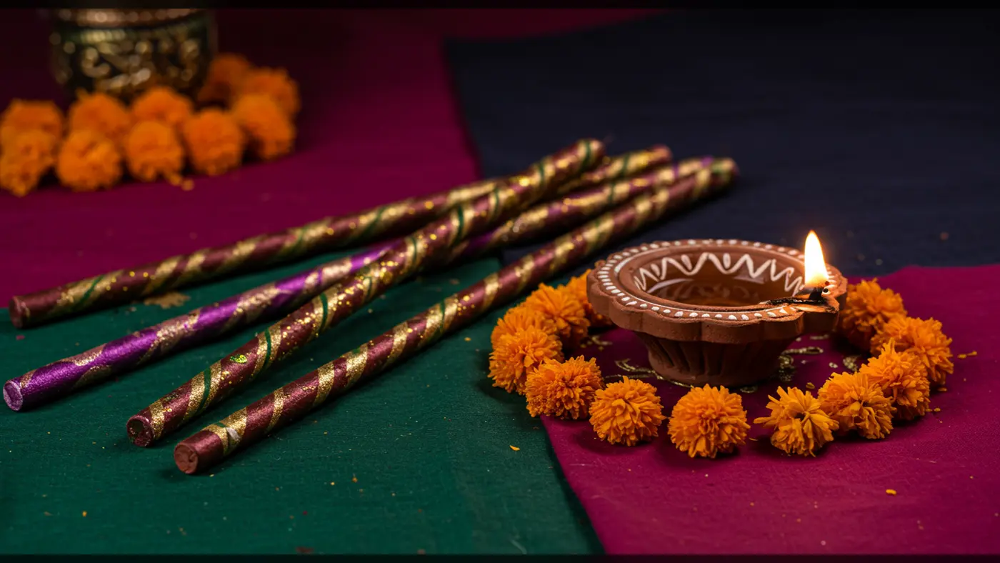 Navratri Diya with Garba Dandiya Sticks | AIClips Indian Festival Decor