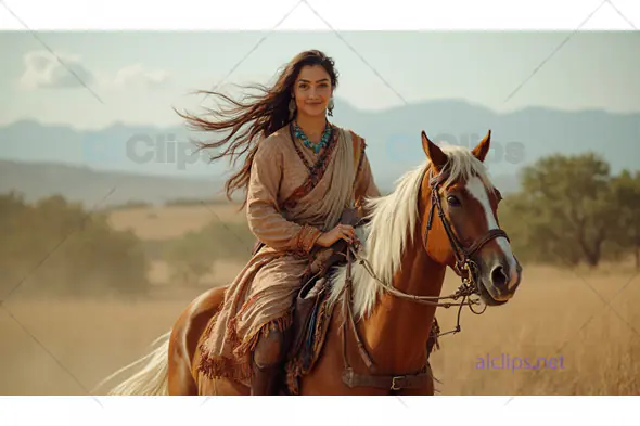 Woman Riding Horse in Countryside