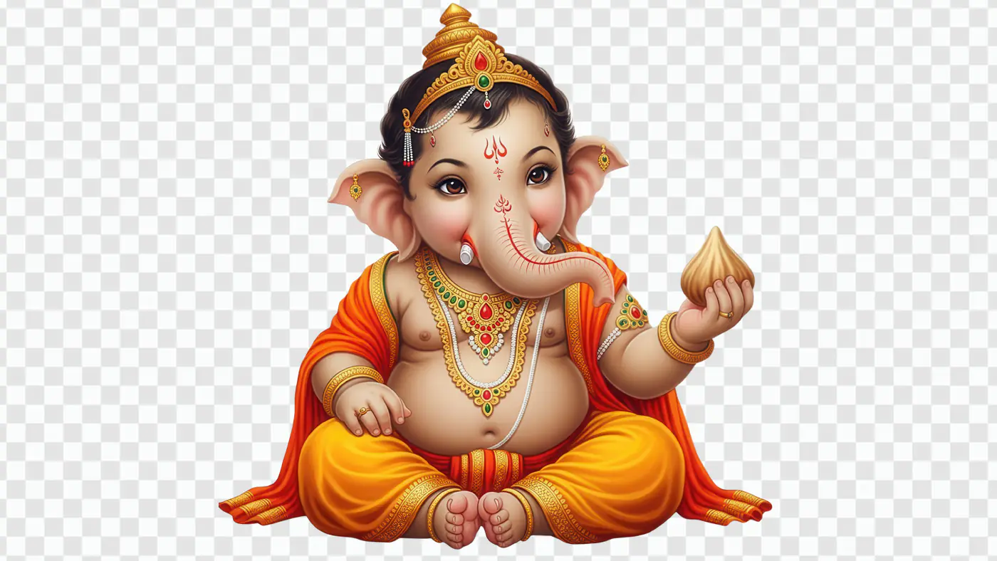 Vibrant Baby Ganesha Holding Modak PNG Clipart