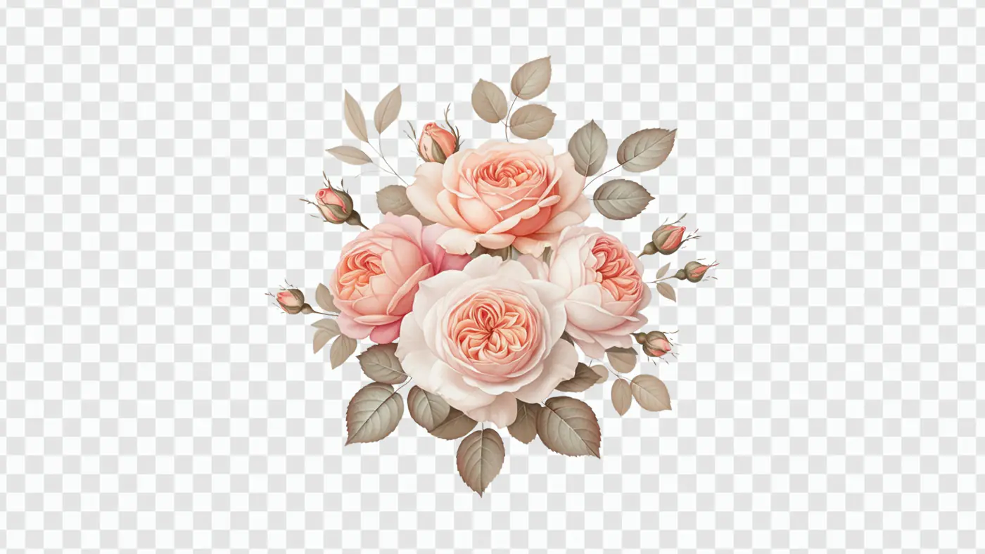 Blush Peach Rose Cluster with Buds PNG