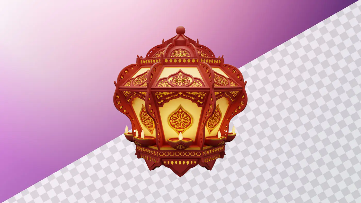 Ornate red and gold Diwali lantern 3D model