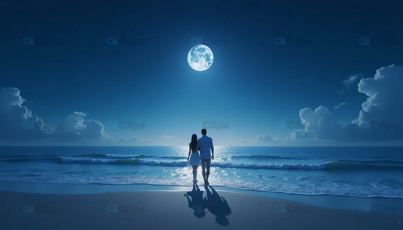 Moonlit Couple on Serene Beach