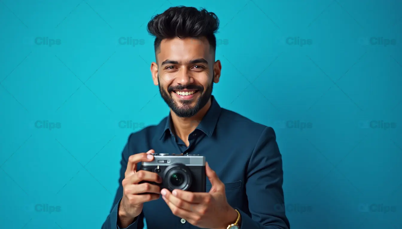 Smiling Photographer with Camera