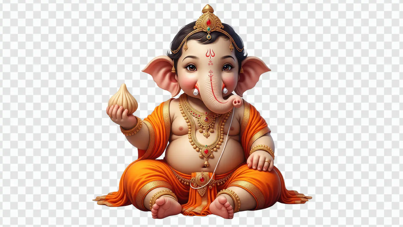 Adorable Baby Ganesha Holding Modak Treat PNG