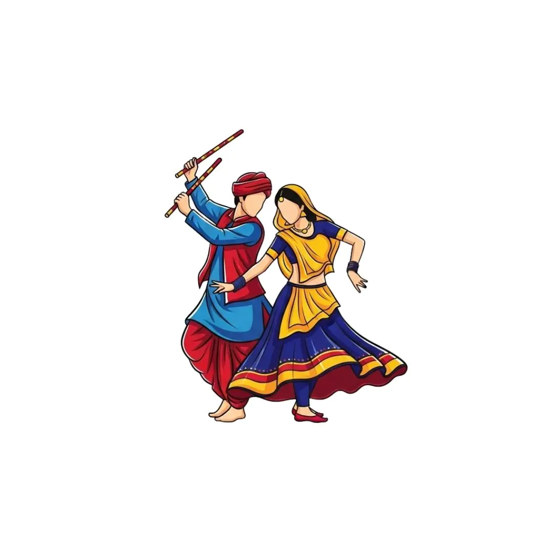 Colorful Indian Dandiya Dance Couple Clipart PNG