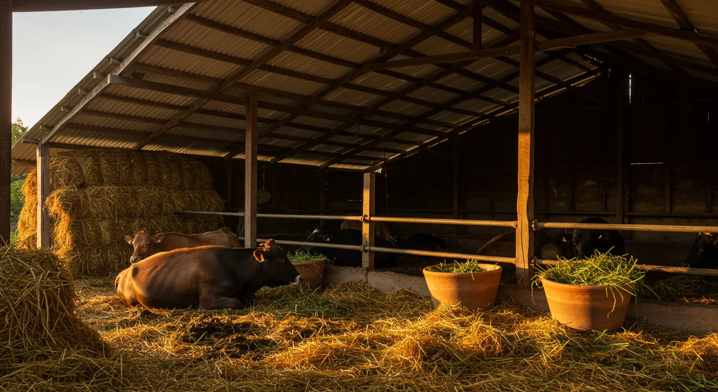 Indian Cattle Shed at Sunset | Rural Cow Farming Scene by AIClips