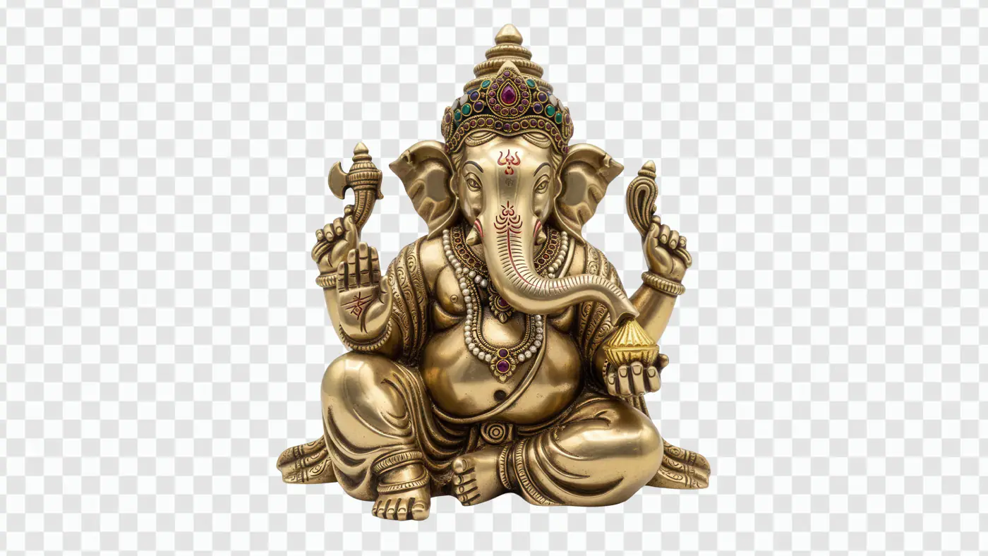 Ornate Golden Ganesha Statue Hinduism Deity Sculpture