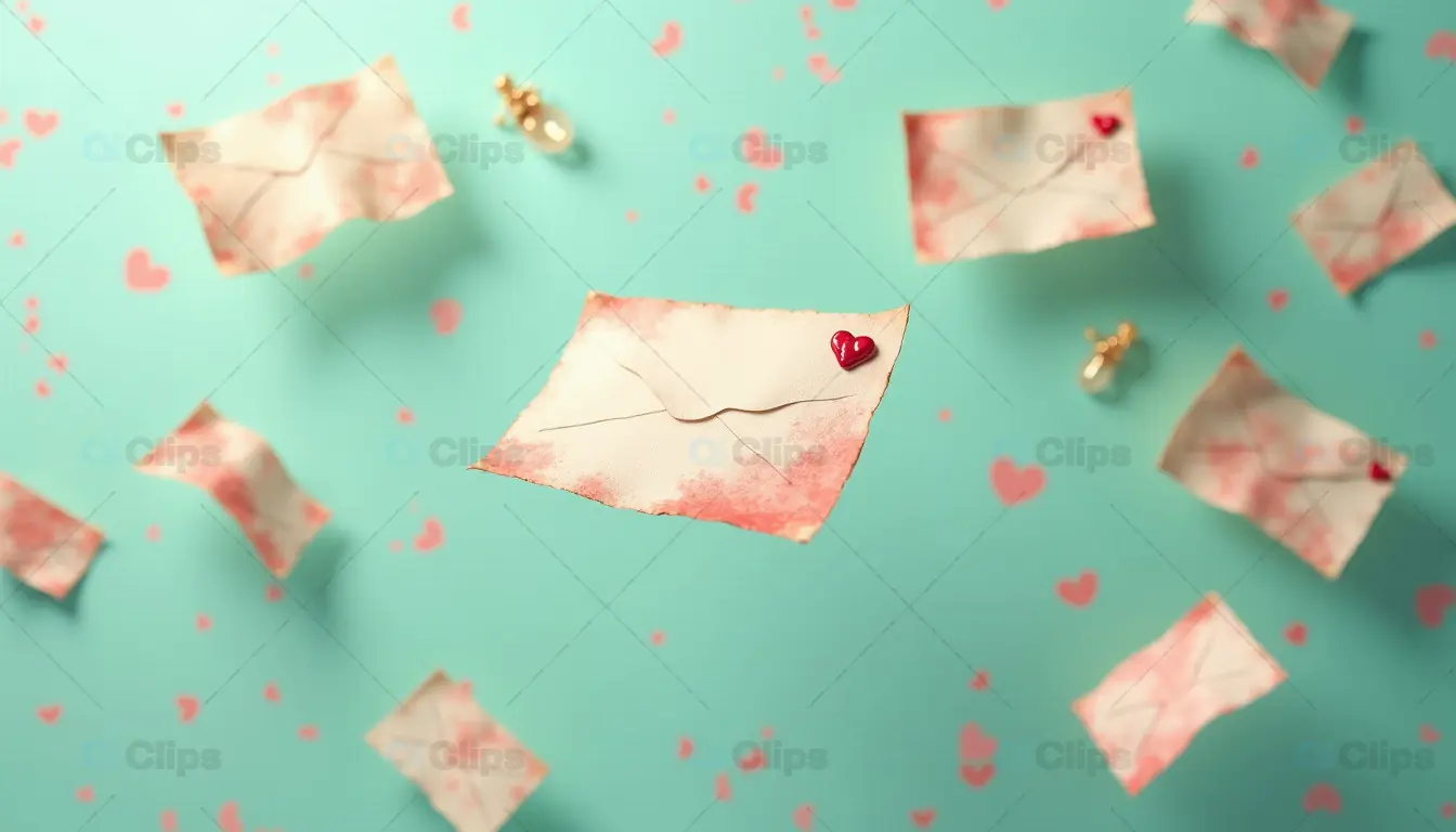 Floating Romantic Envelopes with Heart Seals