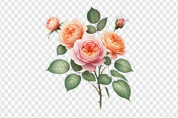 Peach and Pink Garden Roses Bouquet PNG