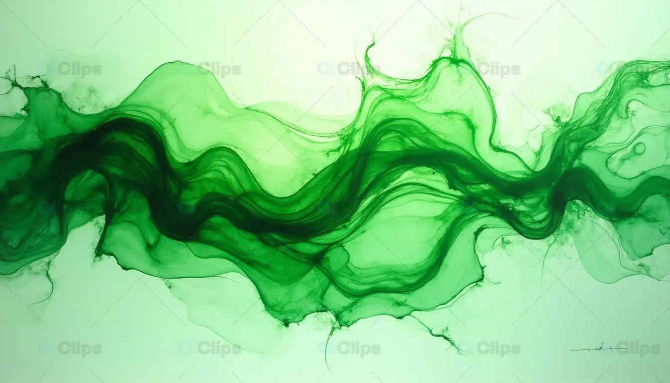 Green Ink Flow Wave Abstract