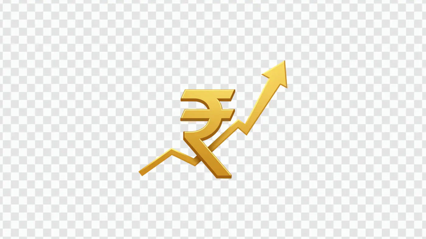 Golden Rupee Symbol with Upward Arrow PNG