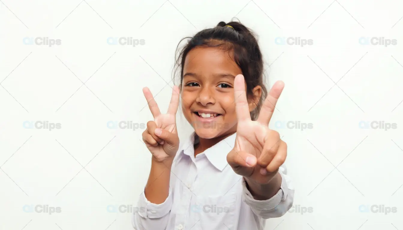 Smiling School Girl with Peace Sign