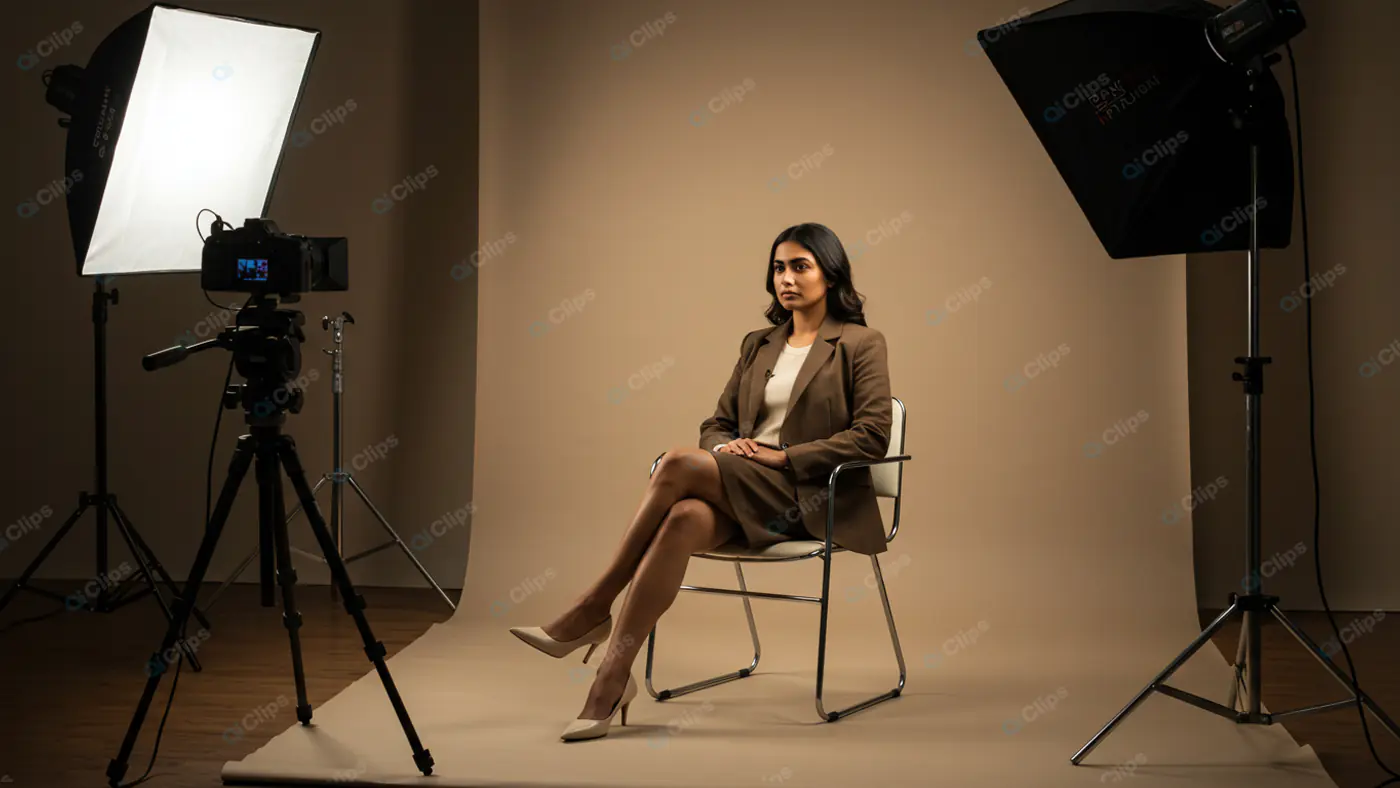 Professional Woman in Studio Interview Setup