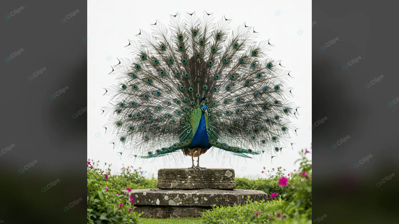 Majestic Peacock Display on Stone Pedestal