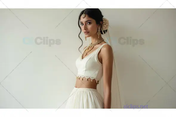 Elegant Indian Bridal in Ivory Lehenga with Traditional Jewelry